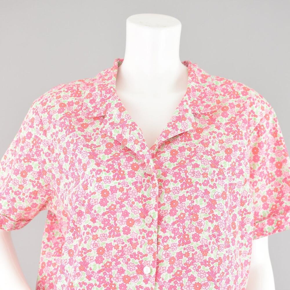 Vintage Basic Editions Pink Floral Short Sleeve Shirt Women's XL - Picture 2 of 10